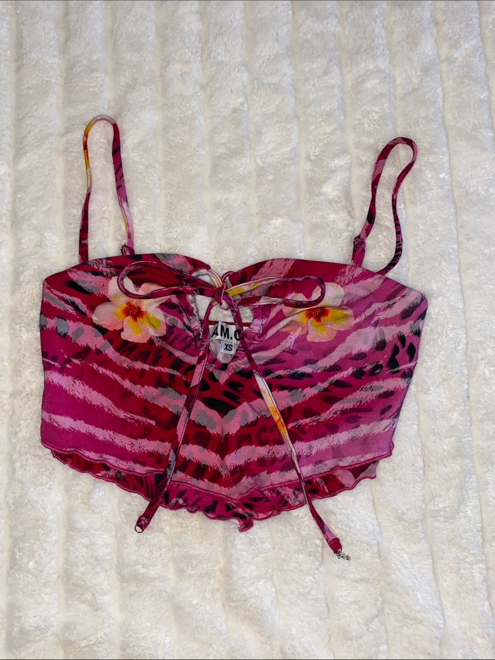 I.AM.GIA Pink and Red Lace-Up Crop Top